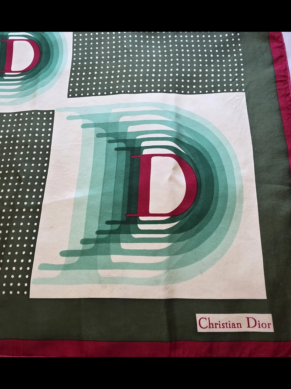 Dior Green, Teal & Fuchsia Silk Scarf with D Motif